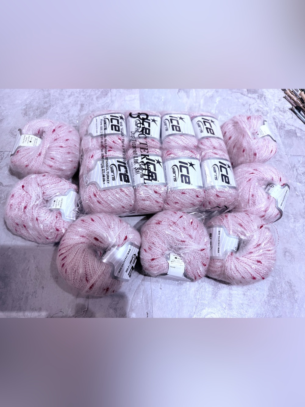 Ice Yarns Kid Mohair Punto -Beautiful Pink/White Tweed Speckled Blend /Lot of 15